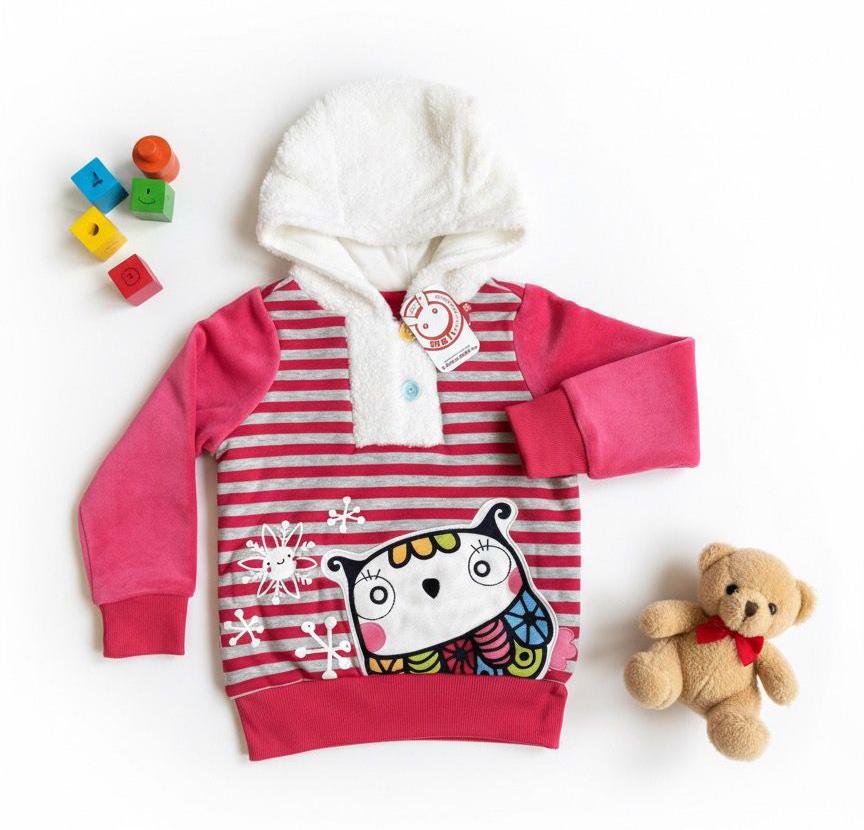 Kids' Striped Owl Appliqué Hoodie