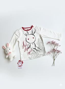White Bunny Graphic Infant T-Shirt with Ruffle Shoulders image 1