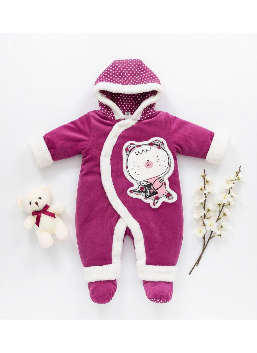 Fuchsia Bear Graphic Hooded Bunting with Booties